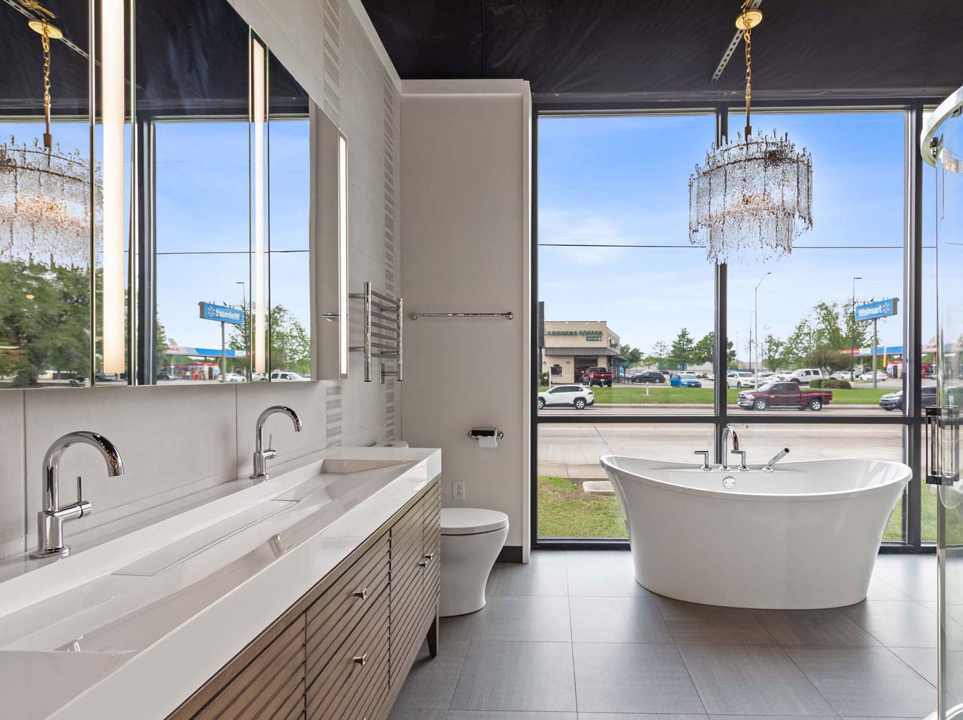 Facets of Lafayette Kitchen and Bath showroom interior free standing bathtub and bathroom fixtures