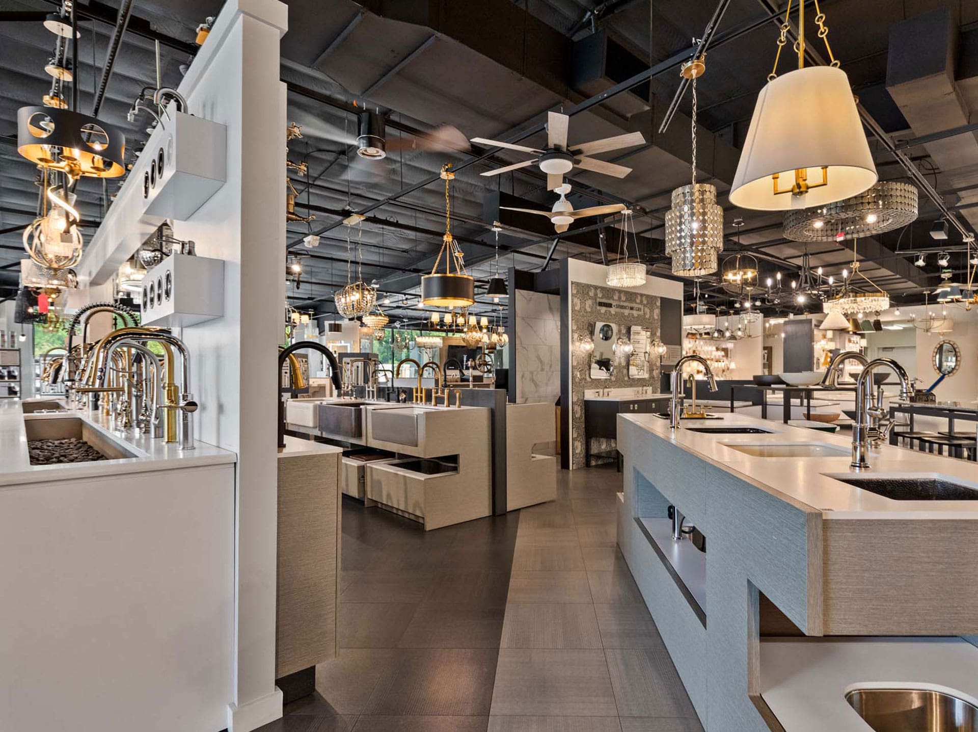 Facets of Lafayette Kitchen and Bath showroom interior shower heads