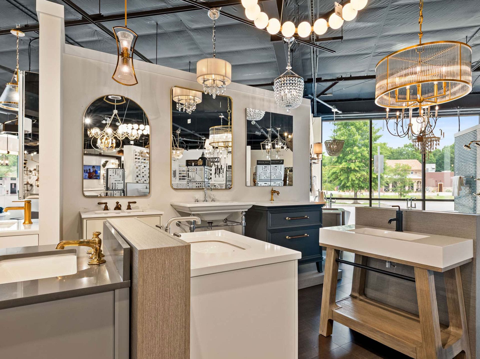 Facets of Lafayette Kitchen and Bath showroom interior shower head fixtures