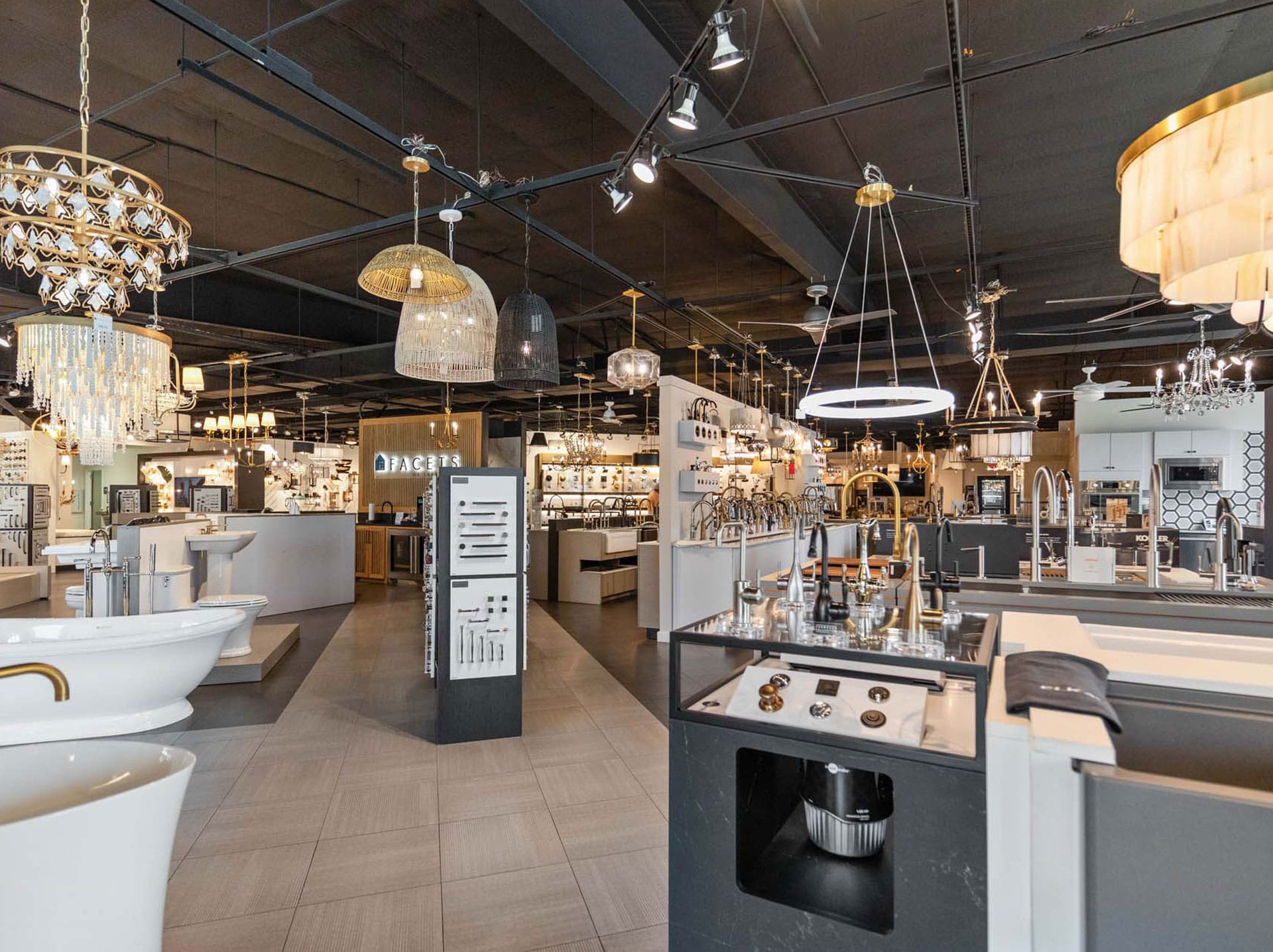 Facets of Lafayette Kitchen and Bath showroom interior lighting